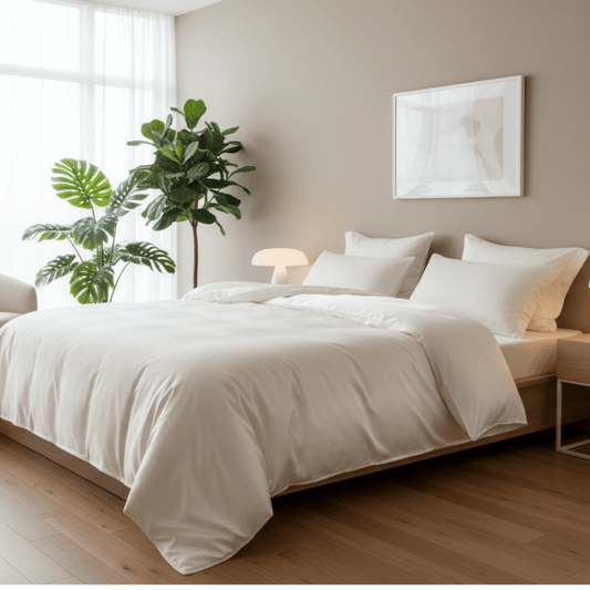 King Size 6 Pieces Premium Bamboo Satin Silky Duvet Cover set, Ivory color. - BusDeals