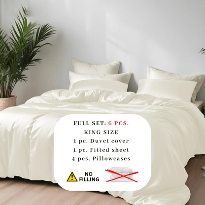 King Size 6 Pieces Premium Bamboo Satin Silky Duvet Cover set, Ivory color. - BusDeals