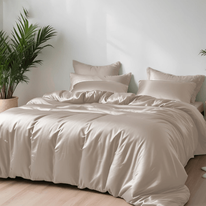 King Size 6 Pieces Premium Bamboo Satin Silky Duvet Cover set, Teal color. - BusDeals