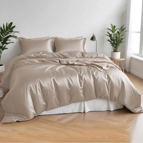 King Size 6 Pieces Premium Bamboo Satin Silky Duvet Cover set, Teal color. - BusDeals