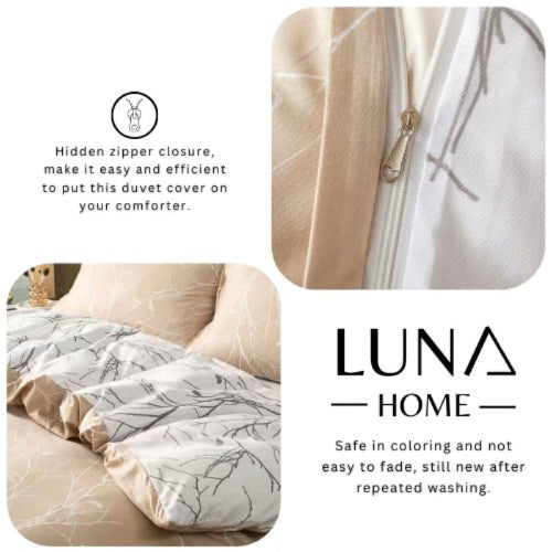 King Size 6 Pieces, Reversible Duvet Cover Set, Pine Brown Color, Twigs Design - BusDeals