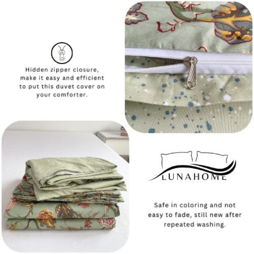 King Size 6 Pieces, Reversible Style Duvet Cover Set, Roses Design with Dark Khaki Color. - BusDeals