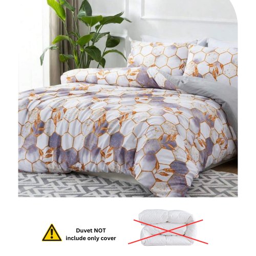 King Size 6 pieces, ﻿White with Purple Marble Design Bedding set. - BusDeals