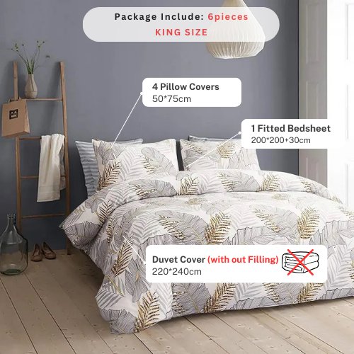 King size bedding set of 6 pieces, Leaves Design. - BusDeals