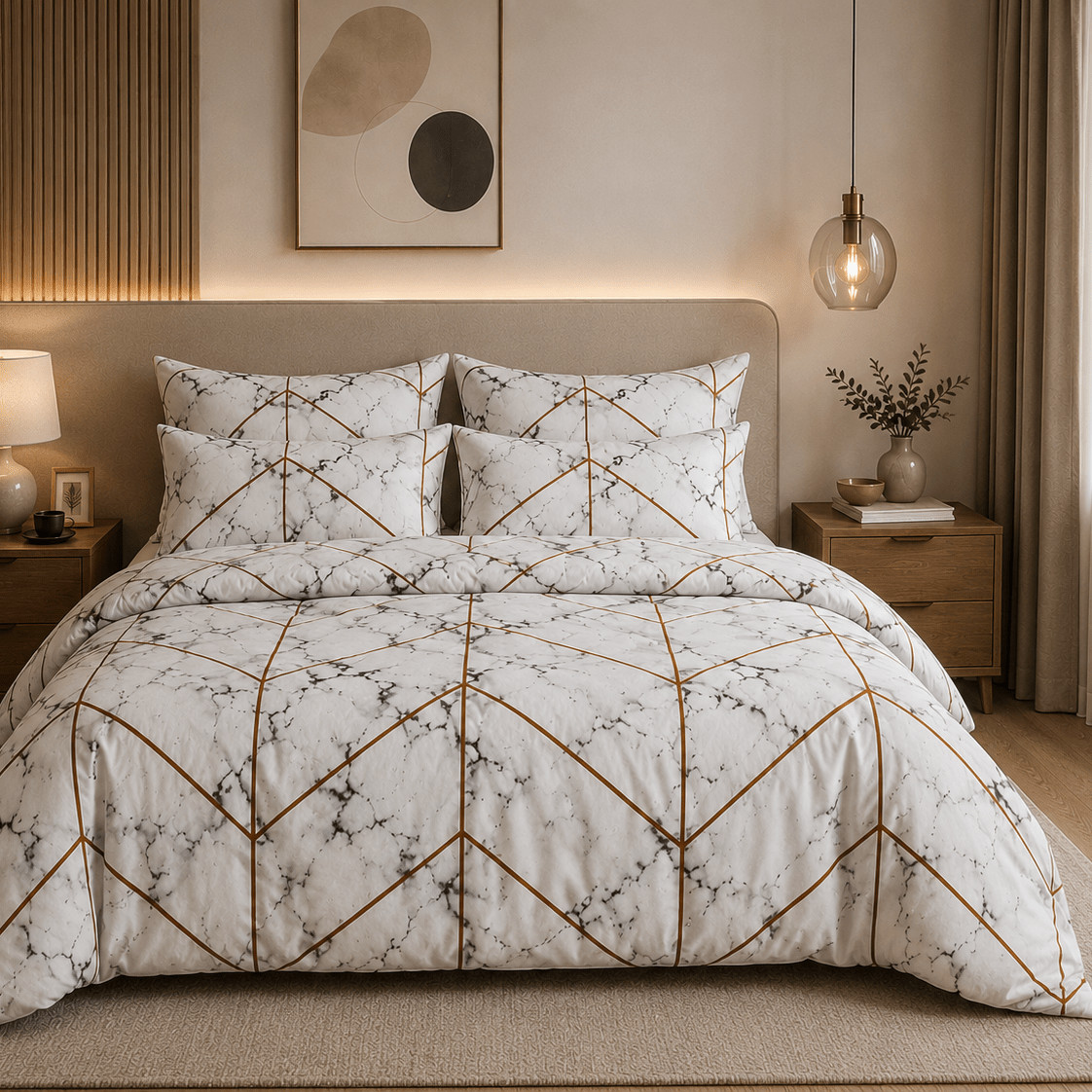 King size bedding set of 6 pieces, Marble design. - BusDeals