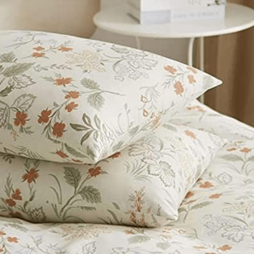 King size, six - piece botanical bedding set without filling featuring a green and gold floral design. - BusDeals