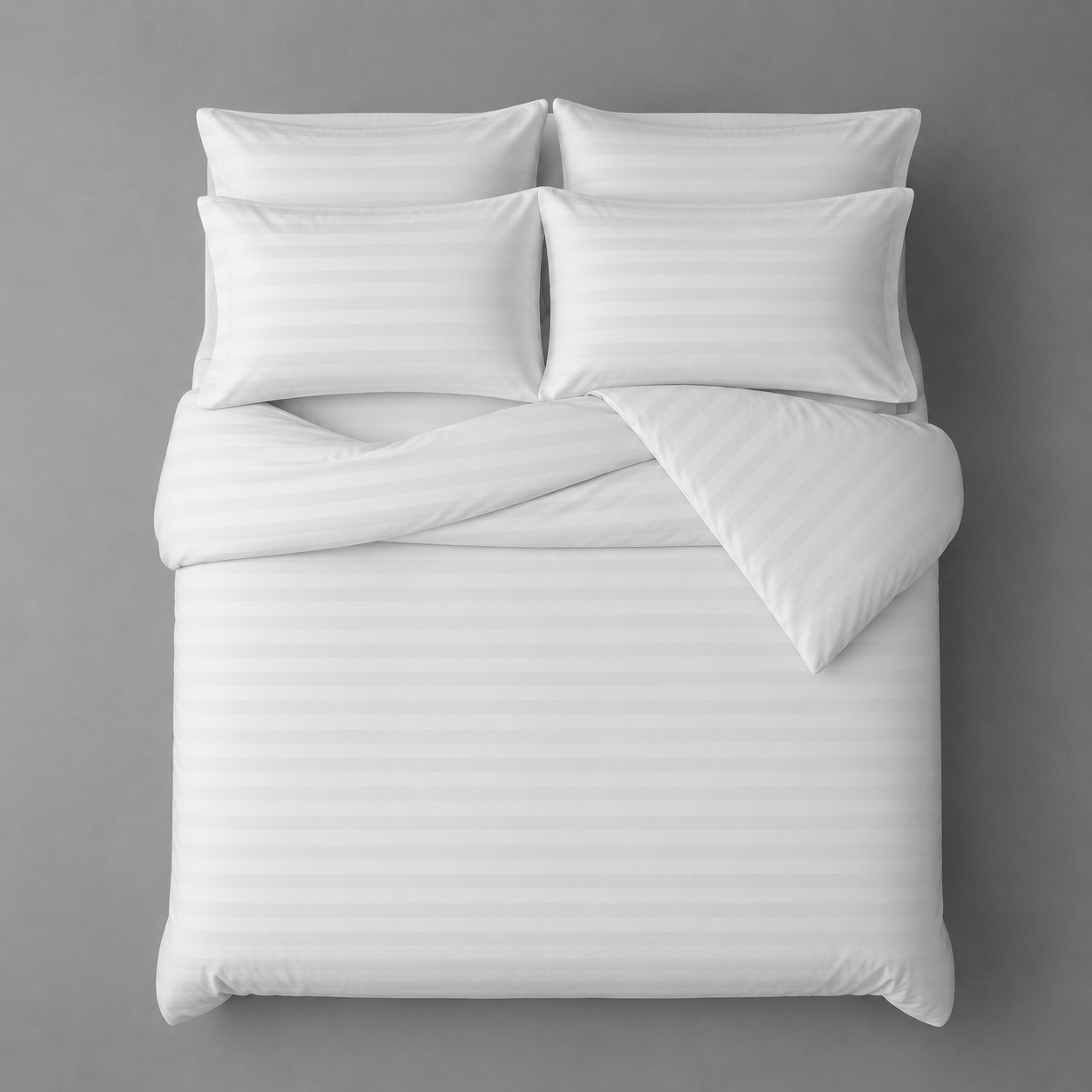 King size 6 pieces Embossed Striped Design, Soft Plain white bedding set.