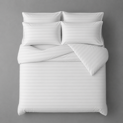 King size 6 pieces Embossed Striped Design, Soft Plain white bedding set.