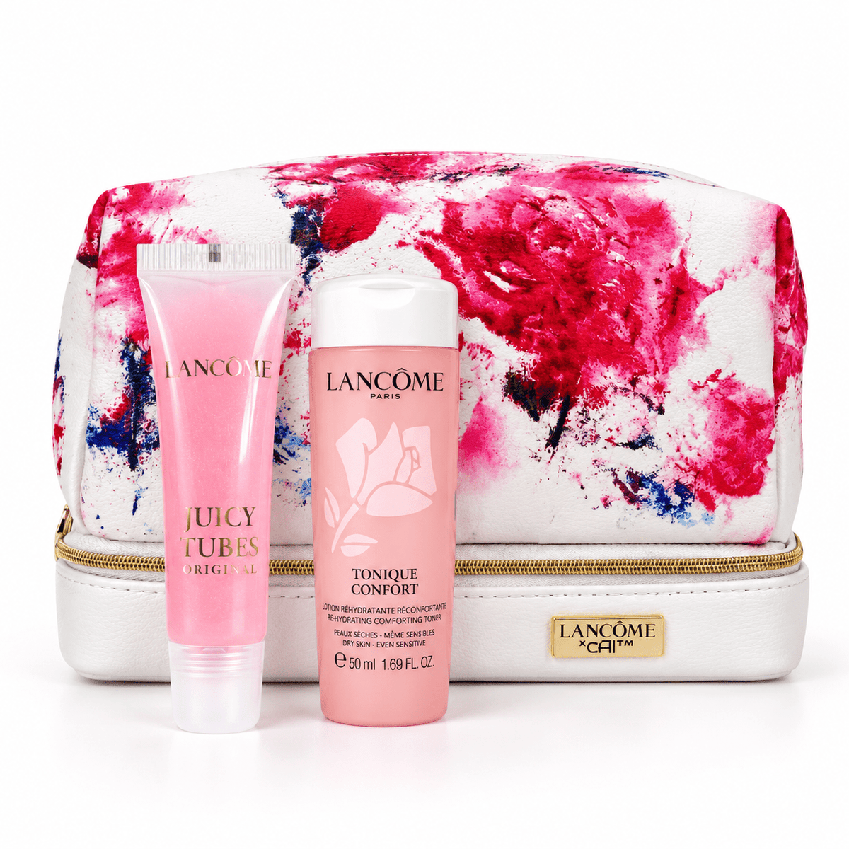 Lancôme Juicy Tubes Dreamsicle 03, Travel Pack Tonique Confort 50ml with Makeup Bag - BusDeals