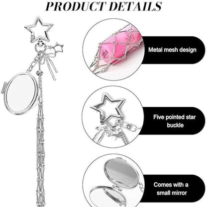 Mesh Lipstick Keychain, Mini Mirror - Lipstick Holder - BusDeals