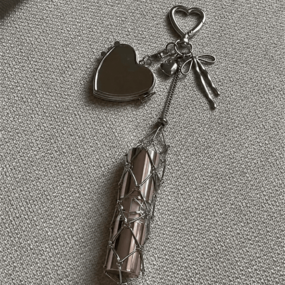 Mesh Lipstick Keychain with Heart, Mini Mirror - Lipstick Holder - BusDeals