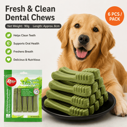 Mint Green Tea Flavor Dog Cleaning Teeth Bone Dental Snack Toothbrush Shape, 90 g - 6 Pieces - BusDeals