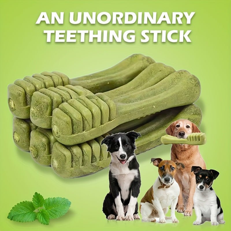 Mint Green Tea Flavor Dog Cleaning Teeth Bone Dental Snack Toothbrush Shape, 90 g - 6 Pieces - BusDeals
