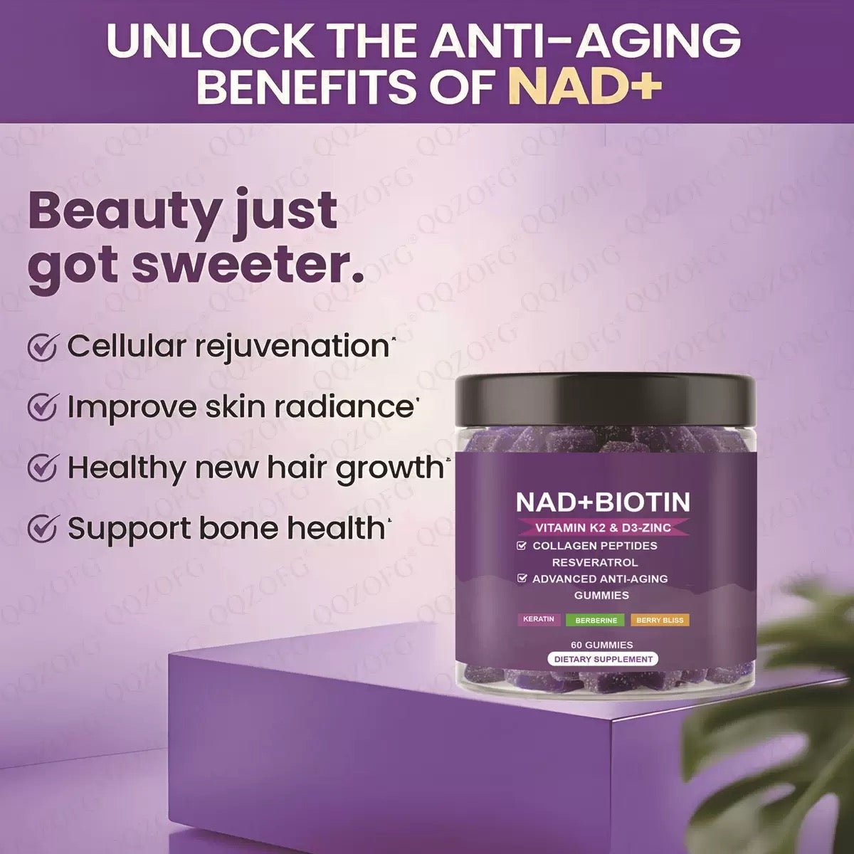 NAD+ Biotin, Dietary supplement Advanced Anti - Aging, 60 Gummies, Blueberry flavor - BusDeals