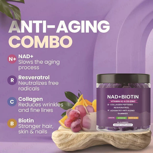 NAD+ Biotin, Dietary supplement Advanced Anti - Aging, 60 Gummies, Blueberry flavor - BusDeals