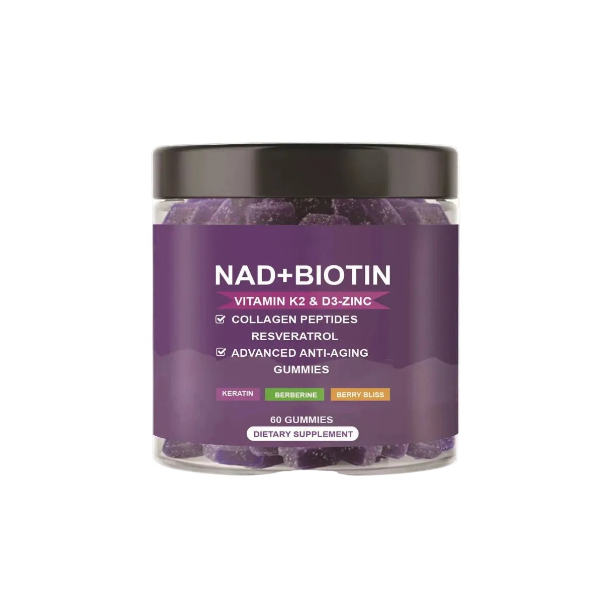 NAD+ Biotin, Dietary supplement Advanced Anti - Aging, 60 Gummies, Blueberry flavor - BusDeals