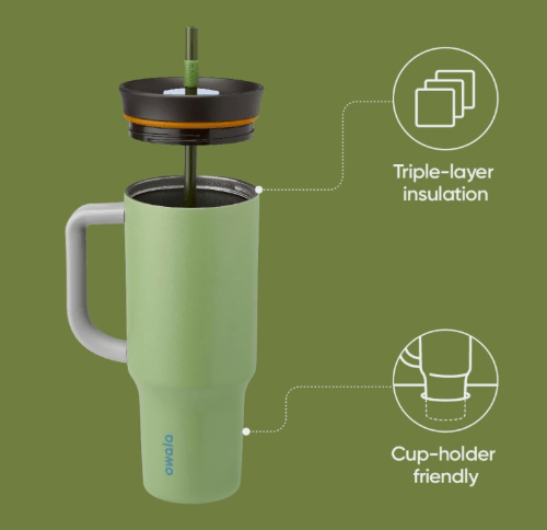 Owala Stainless Steel Triple Layer with Straw 40 oz, Green Brave Adventures - BusDeals