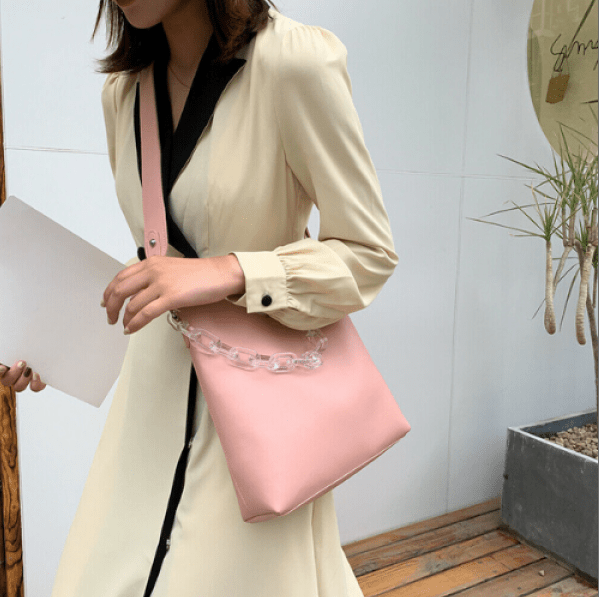 Pink Shoulder Bag for Women - Medium Size Crossbody Bucket Bag - BusDeals