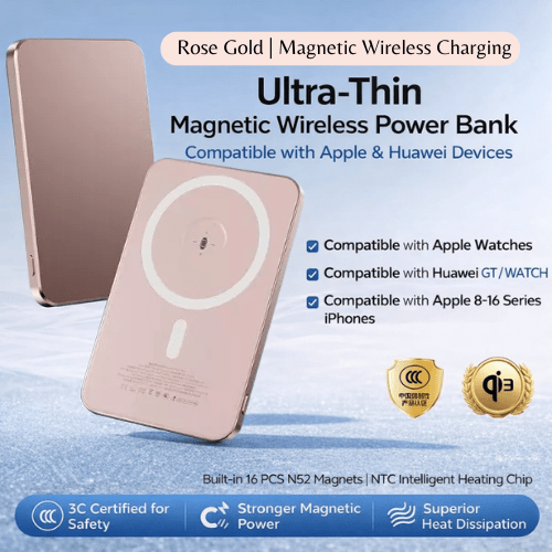 Pink Ultra - Thin Magsafe Wireless Power Bank, Fast Magnetic Charging, 20W Portable Charger Battery, 15W PD USB - C charging, 20000mAh. Ideal for iPhone Pro Max & Plus 17/16/15/14, Apple watch, ear pot. Compatible Galaxy S24/S25. - BusDeals