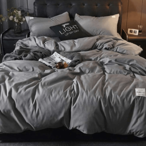 Plain Grey Color Without Filler 4 Pieces Single Size Bedding Set - BusDeals