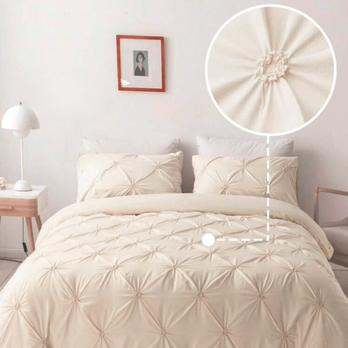 Premium 6 Piece King Size Duvet Cover Pinch Flower Design, Solid Nude Beige color. - BusDeals
