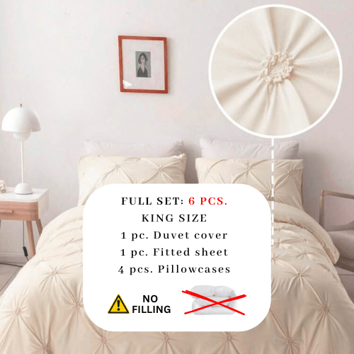 Premium 6 Piece King Size Duvet Cover Pinch Flower Design, Solid Nude Beige color. - BusDeals