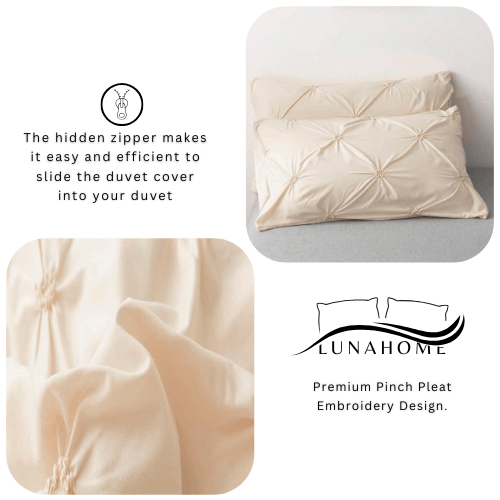 Premium 6 Piece King Size Duvet Cover Pinch Flower Design, Solid Nude Beige color. - BusDeals