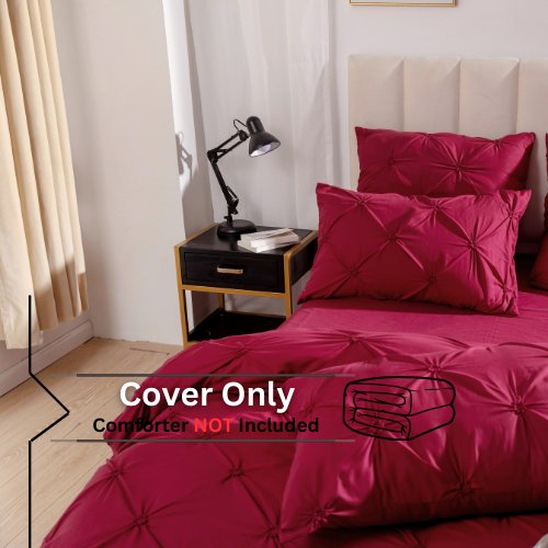 Premium 6 Piece King Size Duvet Cover Pinch Rose Design, Solid Berry Red. - BusDeals