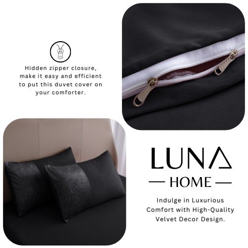 Premium 6 Pieces King Size Duvet Cover with Velvet Decor, Black Color. - BusDeals