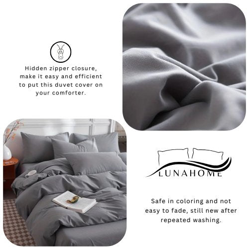 Premium King size 6 pieces Bedding Set without filler, Plain Anchor Grey Color - BusDeals