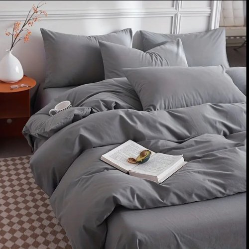 Premium King size 6 pieces Bedding Set without filler, Plain Anchor Grey Color - BusDeals