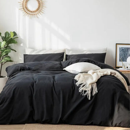 Buy King  Size Complete bedding set Black Premium Fabric 80% Cotton Rich Plain Duvet Cover and Pillowcase Set from BusDeals United Arab Emirates only 139 AED 