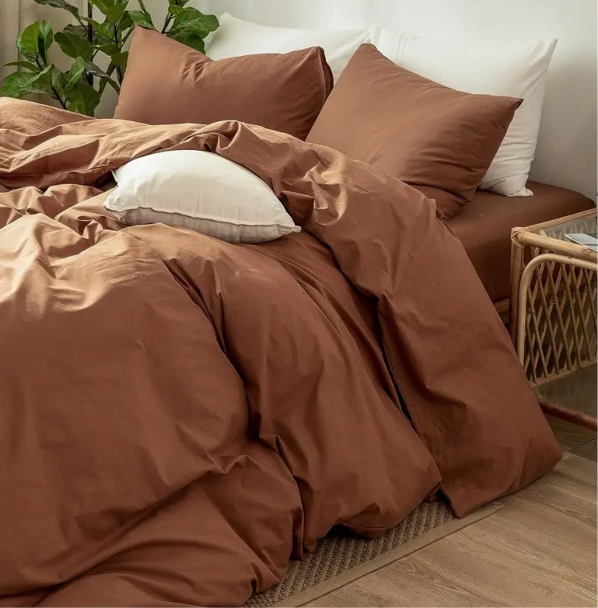 Premium King size 6 pieces Bedding Set without filler, Plain Golden Brown Color - BusDeals