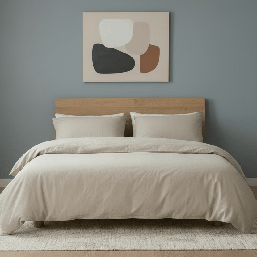 Premium king size 6 pieces duvet cover set, plain beige color. - BusDeals