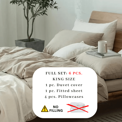 Premium king size 6 pieces duvet cover set, plain beige color. - BusDeals