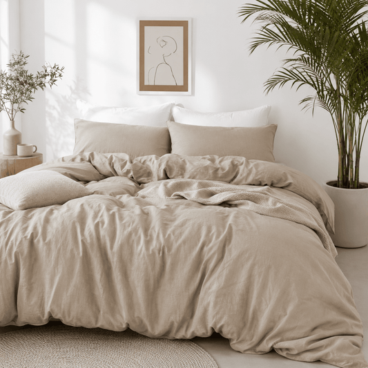 Premium king size 6 pieces duvet cover set, plain beige color. - BusDeals