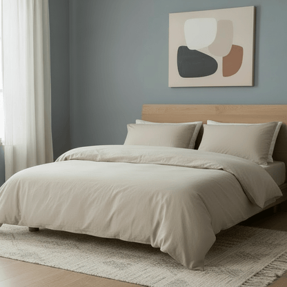 Premium king size 6 pieces duvet cover set, plain beige color. - BusDeals