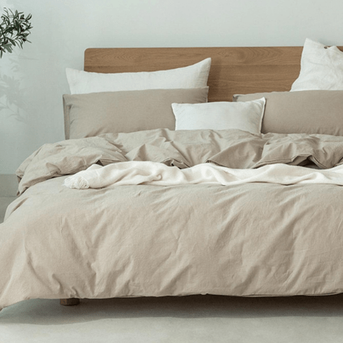 Premium king size 6 pieces duvet cover set, plain beige color. - BusDeals