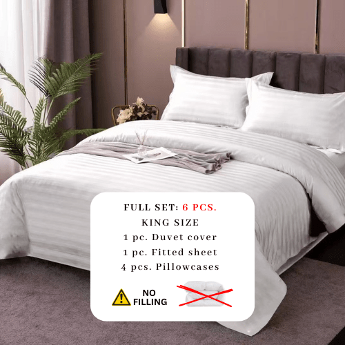 Premium King size 6 pieces Plain white striped design, bedding set. - BusDeals