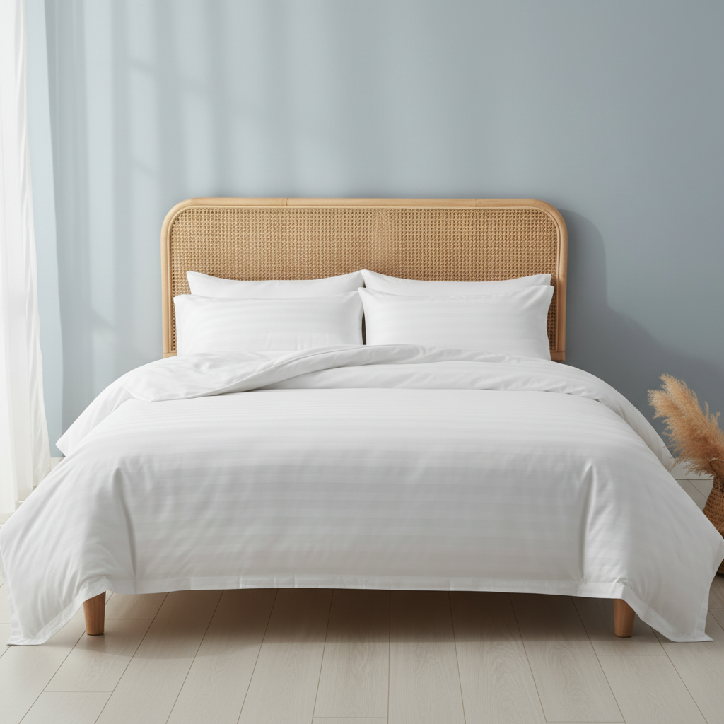 Premium King size 6 pieces Plain white striped design, bedding set. Hote - BusDeals Bedding Unite Arab Emirates