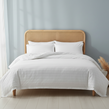 Premium King size 6 pieces Plain white striped design, bedding set. Hote - BusDeals Bedding Unite Arab Emirates