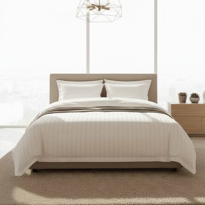 Premium King Size 6 Pieces striped design, bedding set Ivory color. - BusDeals