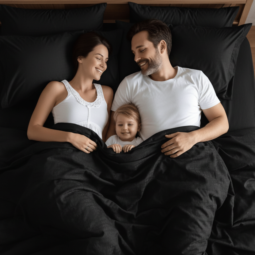 Premium King Size 6 Pieces striped design, Plain duvet cover set, Black color. - BusDeals