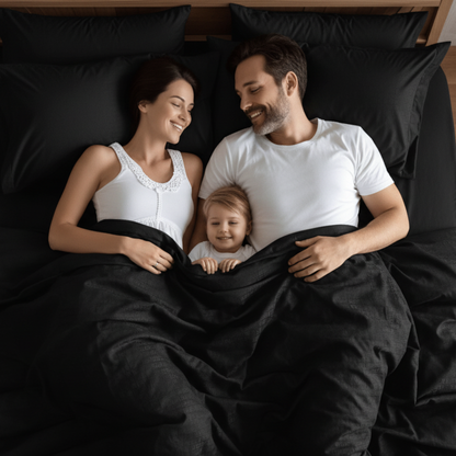 Premium King Size 6 Pieces striped design, Plain duvet cover set, Black color. - BusDeals