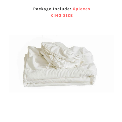 Premium King size 6 pieces without filler, Plain color ruffles design Bali Milky White Color, Bedding Set - BusDeals