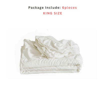 Premium King size 6 pieces without filler, Plain color ruffles design Bali Milky White Color, Bedding Set - BusDeals