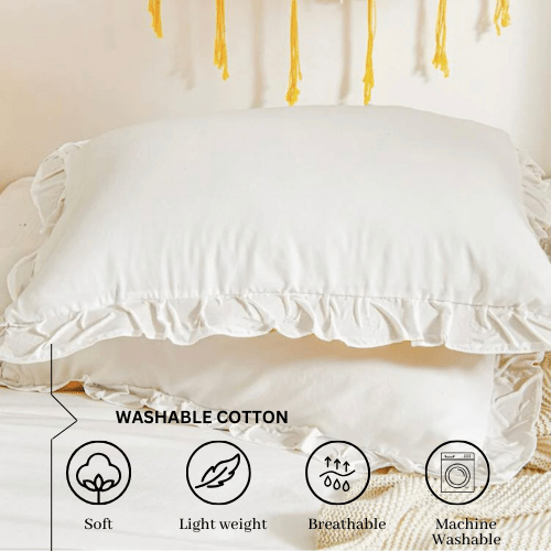 Premium King size 6 pieces without filler, Plain color ruffles design Bali Milky White Color, Bedding Set - BusDeals