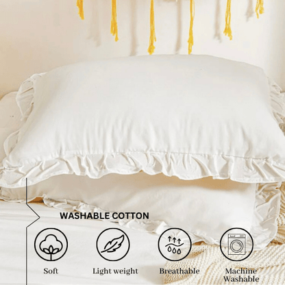 Premium King size 6 pieces without filler, Plain color ruffles design Bali Milky White Color, Bedding Set - BusDeals