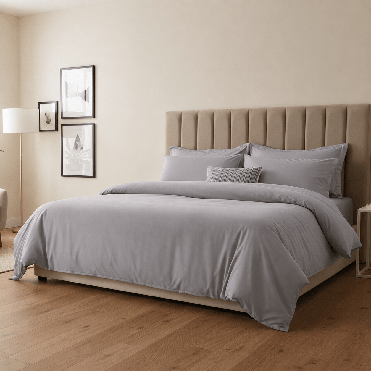Premium Queen size 6 pieces Duvet Cover Set, Dark Gray color. - BusDeals