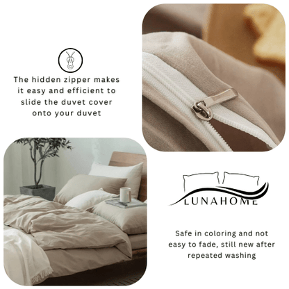 Premium queen size 6 pieces duvet cover set, plain beige color. - BusDeals